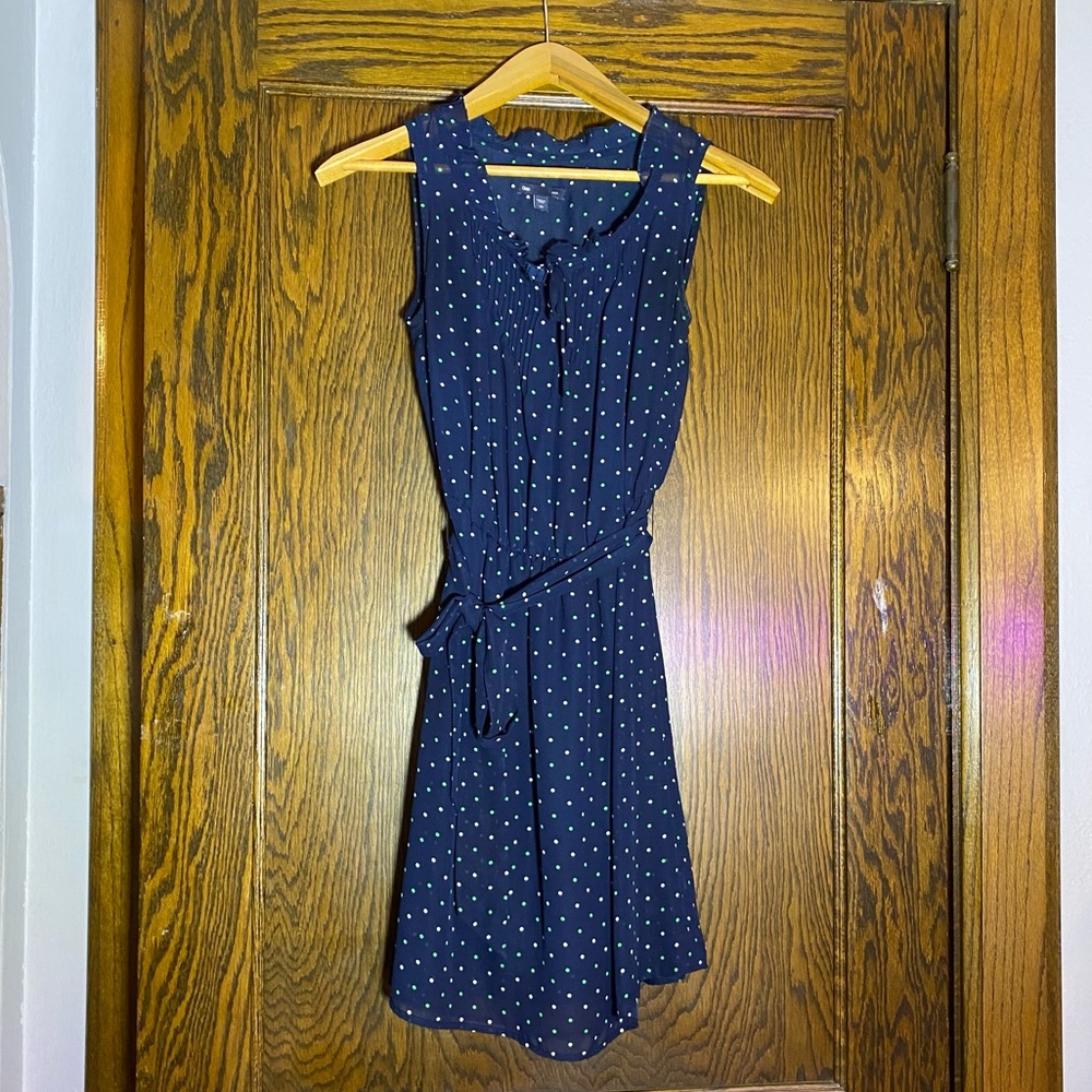Gap navy blue polka dots knee length dress